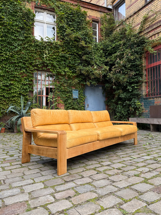 3-Sitzer Sofa gelb Echtleder Holz von Rolf Benz