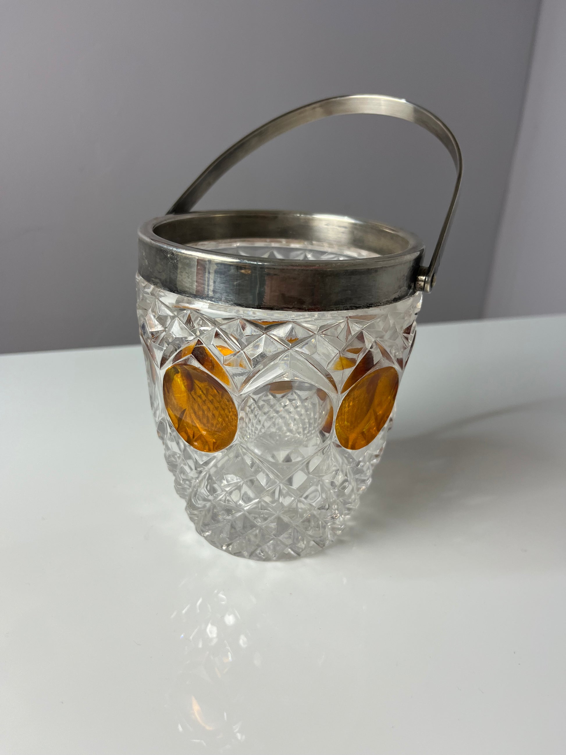 Eiskübel Kristallglas Silber mit Henkel