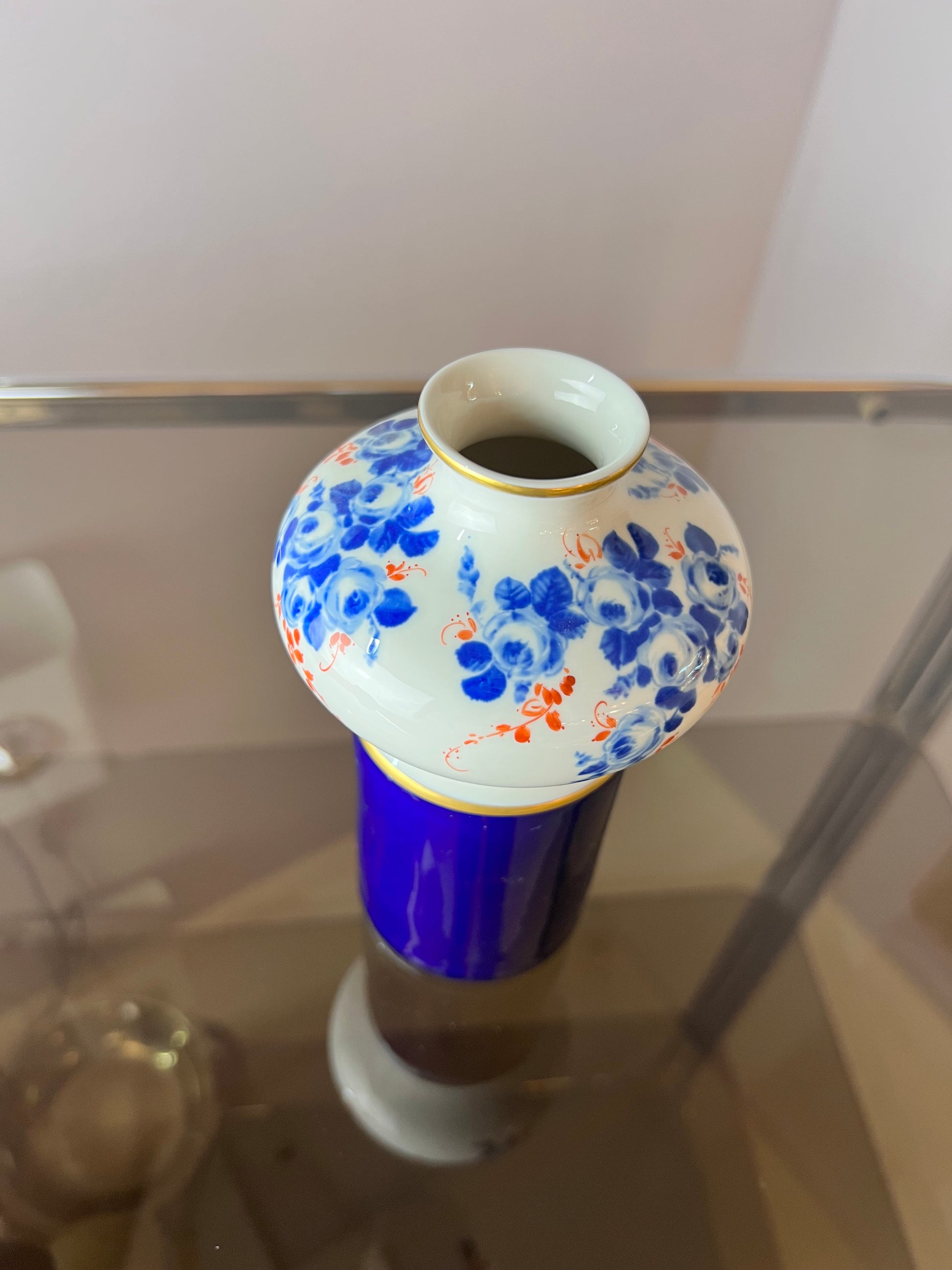 Vase blau weiß Porzellan von Unterweissbach
