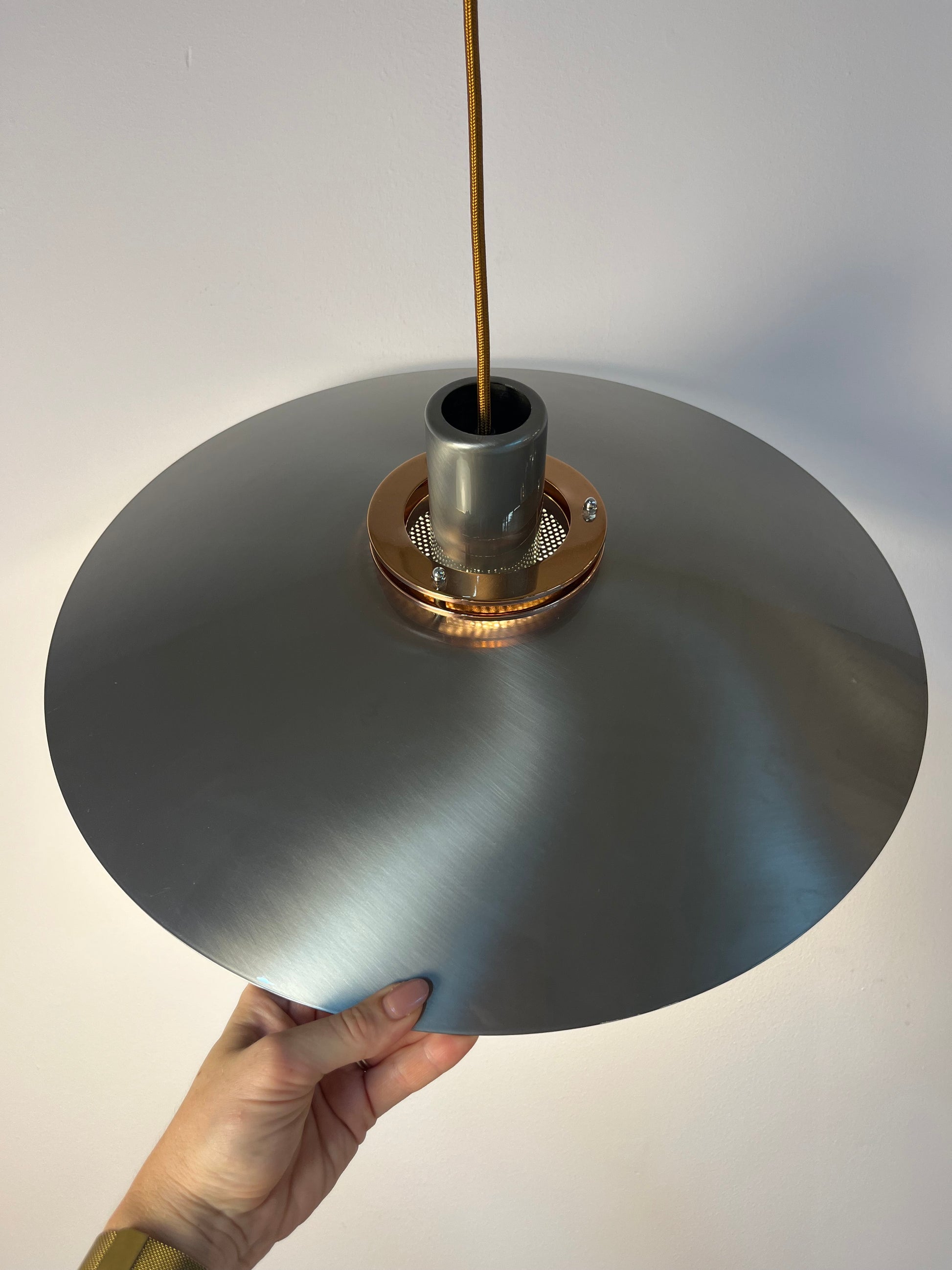 Große Lamellenlampe Leto silber kupfer von Top Lamper