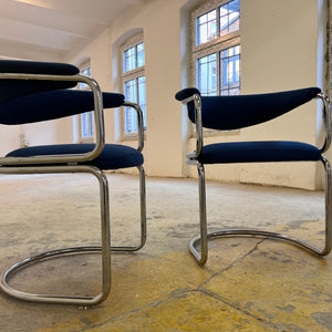 Freischwinger blau Chrom neu gepolstert