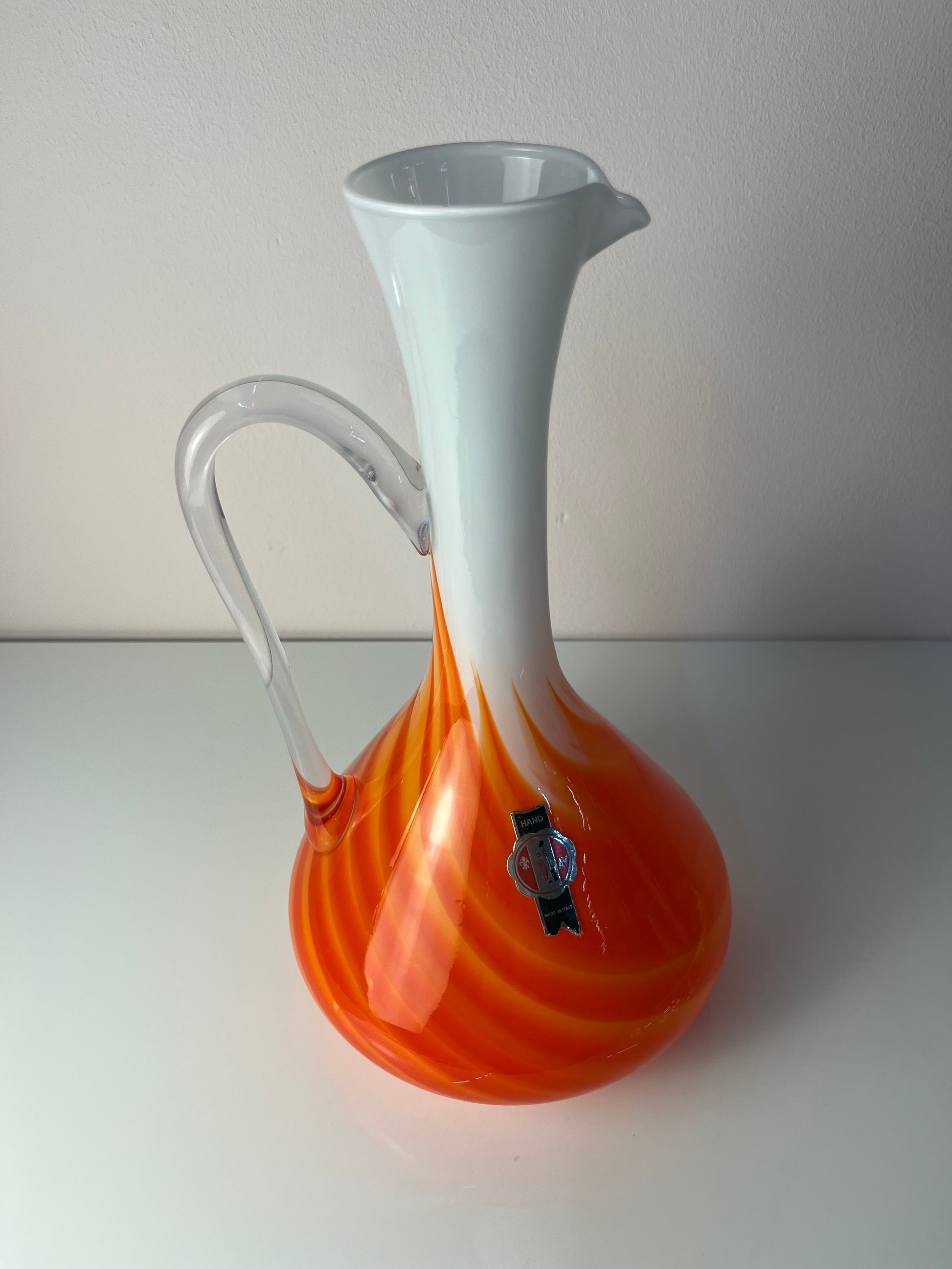 Henkelvase Opalglas mit Flammenmuster von Vetreria Artigiana Sanminiatello