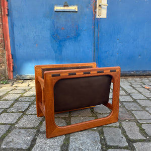 Zeitungsständer Teak Echtleder mit zwei Fächern von Aksel Kjersgaard für Salin Møbler