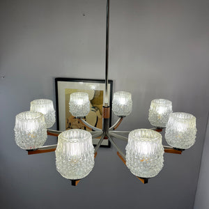 Kronleuchter Teak Metall Bubbleglas