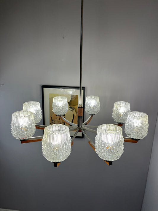Kronleuchter Teak Metall Bubbleglas