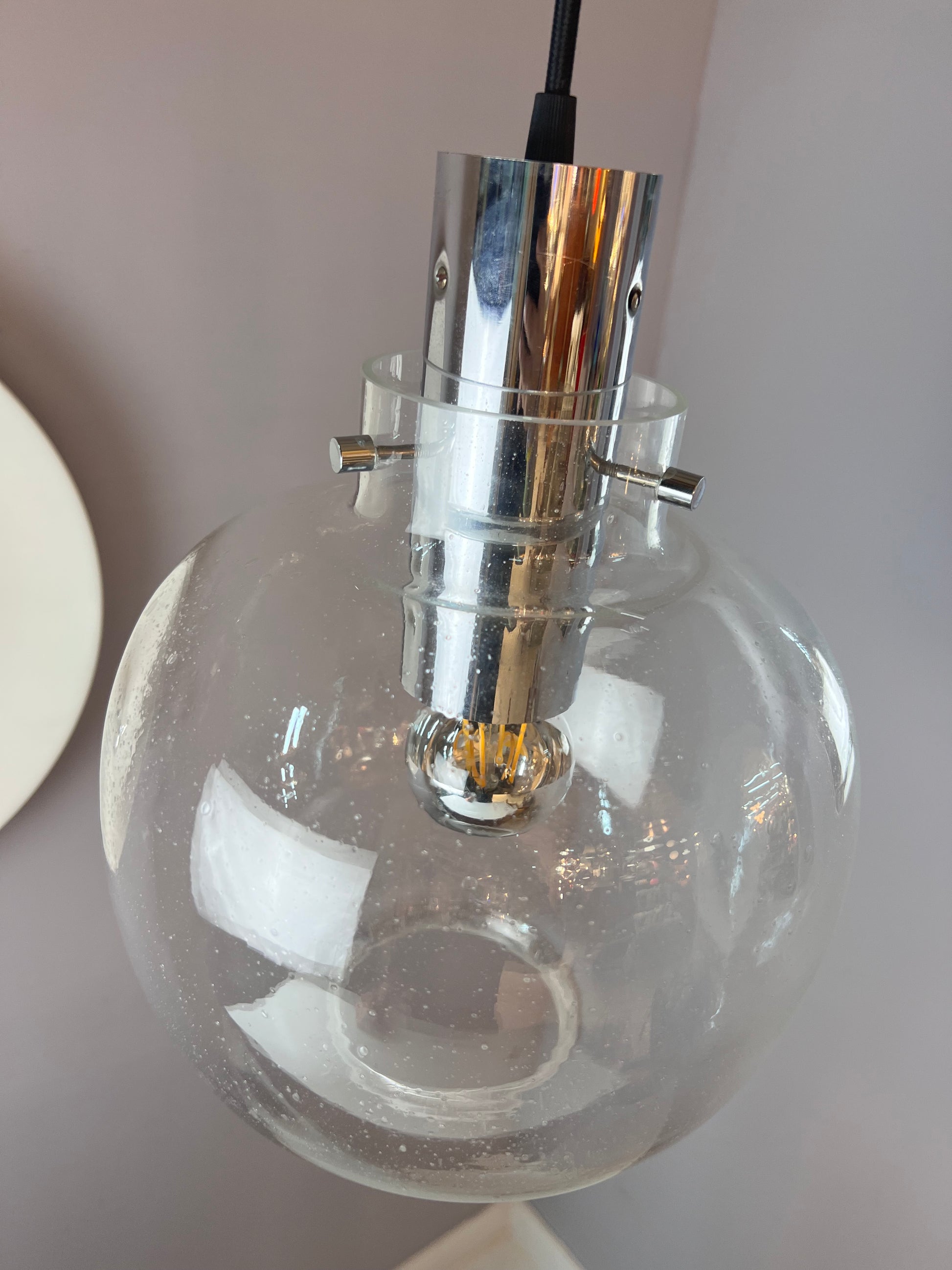 Hängelampe Glas Chrom von Glashütte Limburg