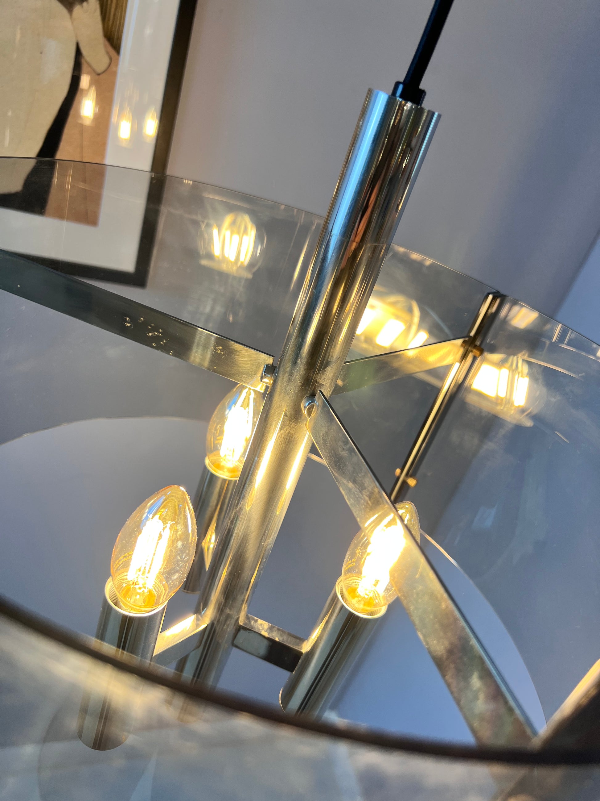 Hängelampe Chrom & Rauchacryl