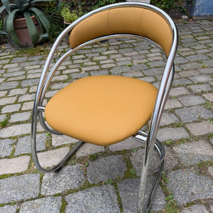 Freischwinger senfgelb neu gepolster Leder Chrom