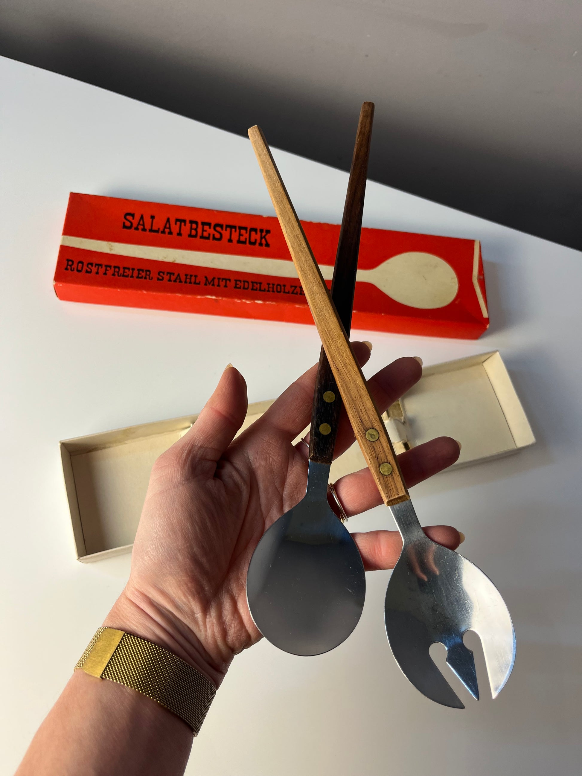 Salatbesteck Teak Edelstahl in Originalverpackung