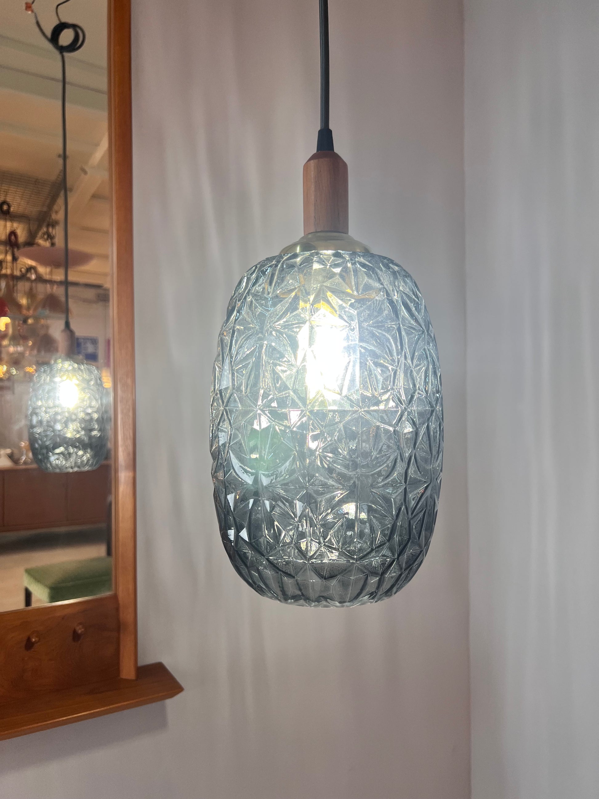 Hängelampe Glas Teak