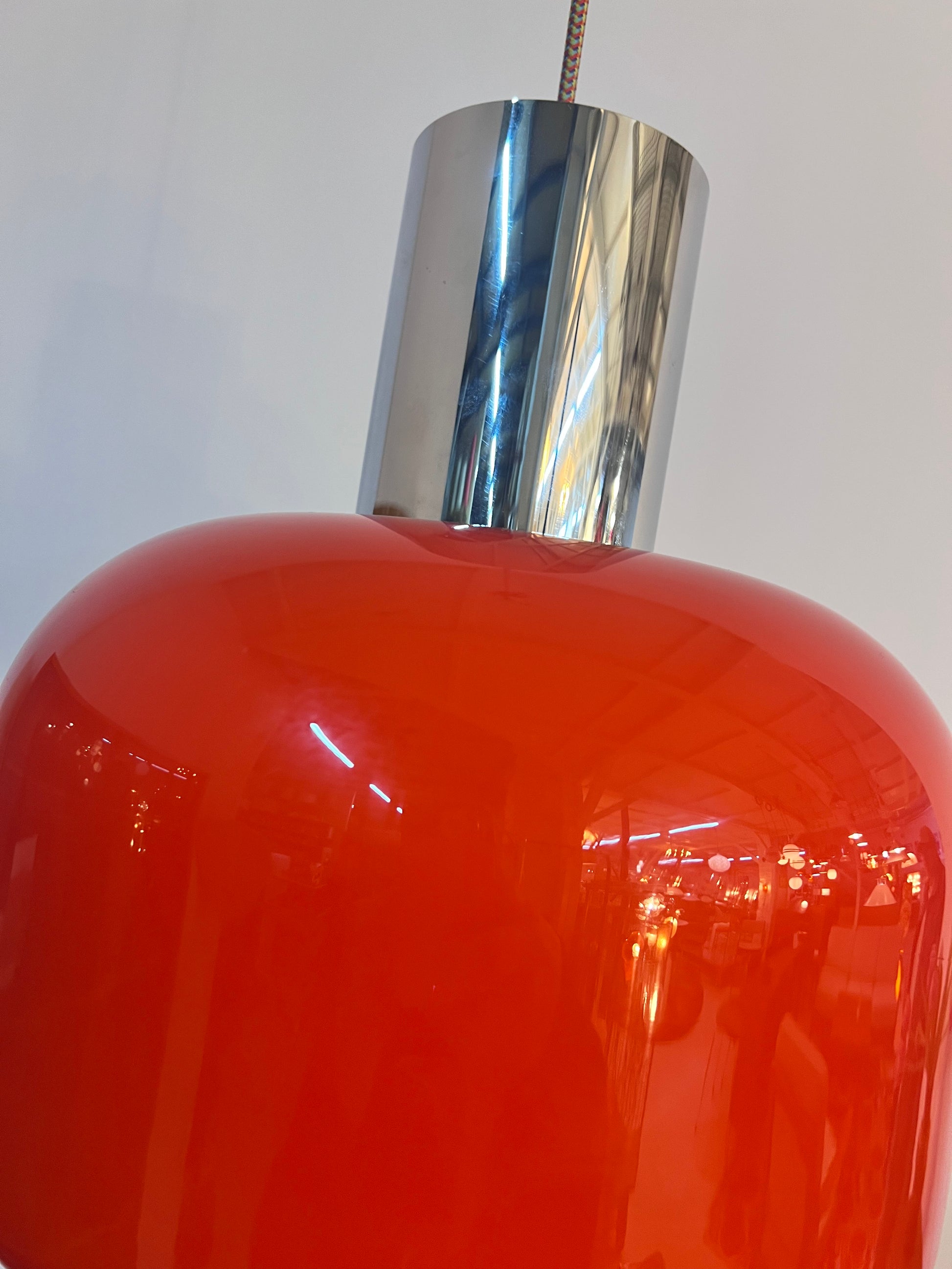 Hängelampe orange Glas Chrom von Glashütte Limburg