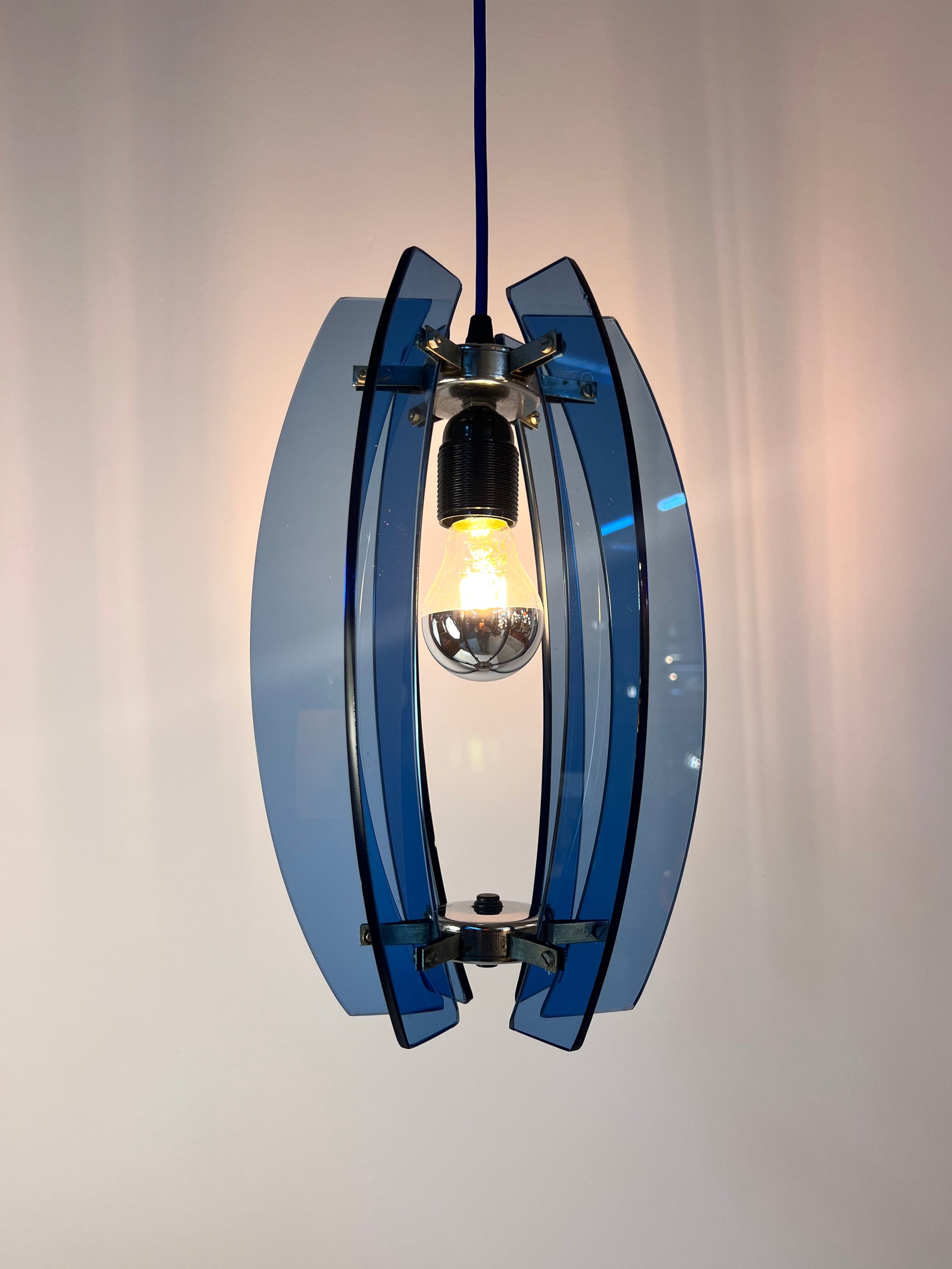 Hängelampe blau Glas von Veca aus Italien