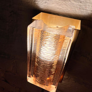 Wandlampe bernsteinfarben Eisglas & Messing von Vitrika