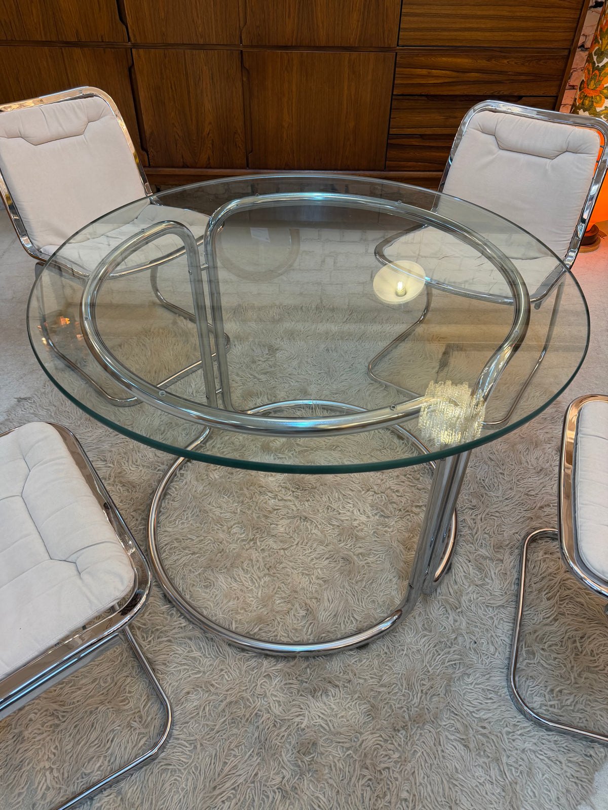 Runder Esstisch Chrom & Glas aus Italien