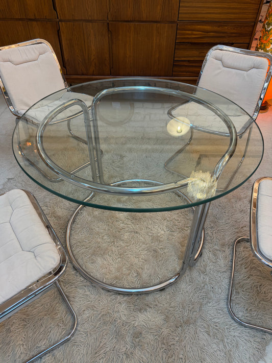 Runder Esstisch Chrom & Glas aus Italien