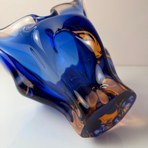Vase kobaltblau Glas von Josef Hospodka für Chřibská Sklárna