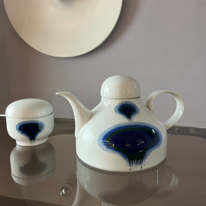 Set: Teekanne und Zuckerdose Form F PoP Art blau weiß von Fürstenberg