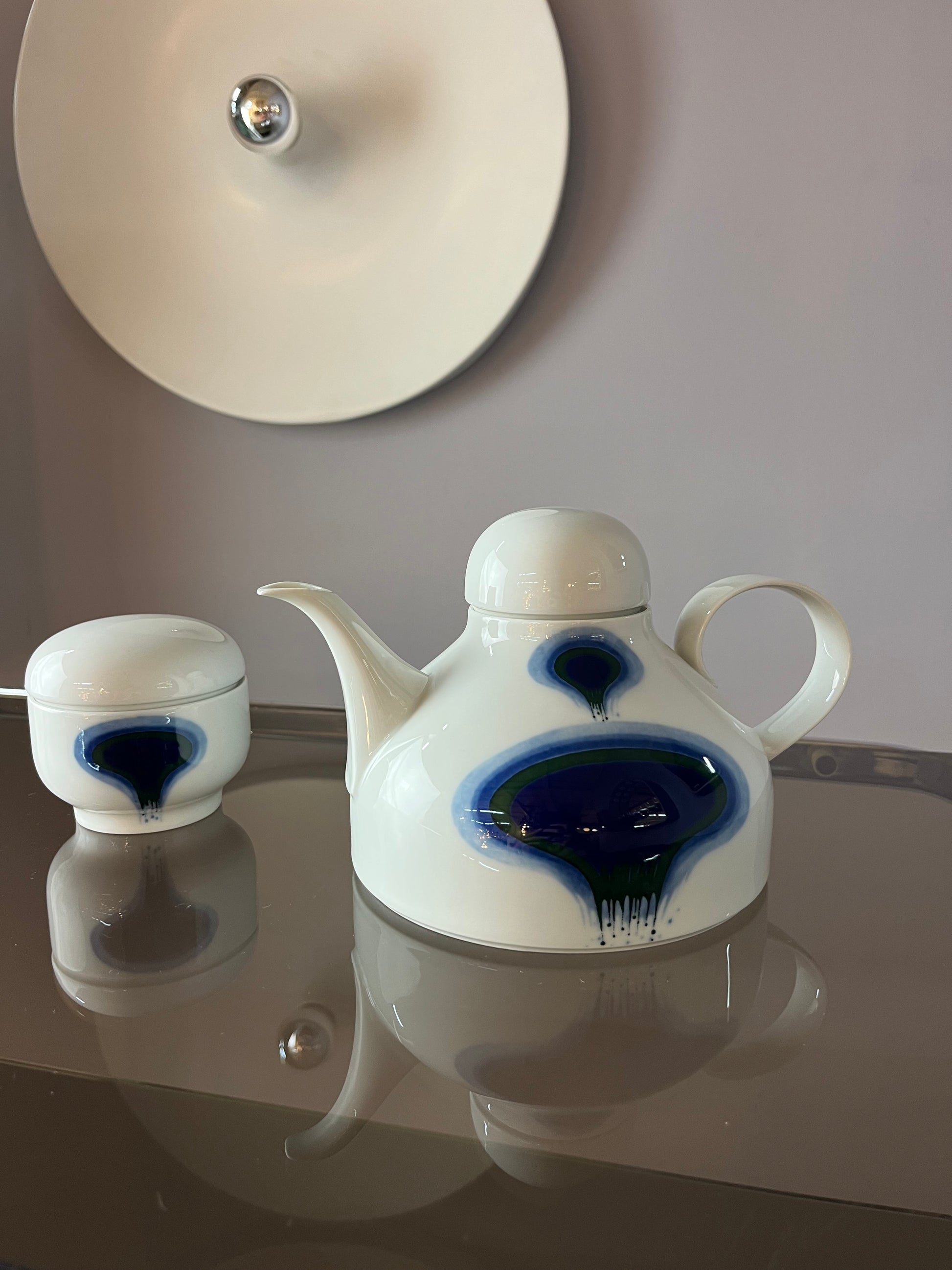 Set: Teekanne und Zuckerdose Form F PoP Art blau weiß von Fürstenberg