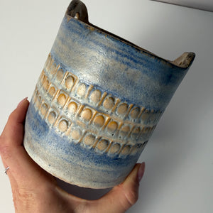 Vorratsdose blau Keramik mit eingeprägtem Muster aus Dänemark