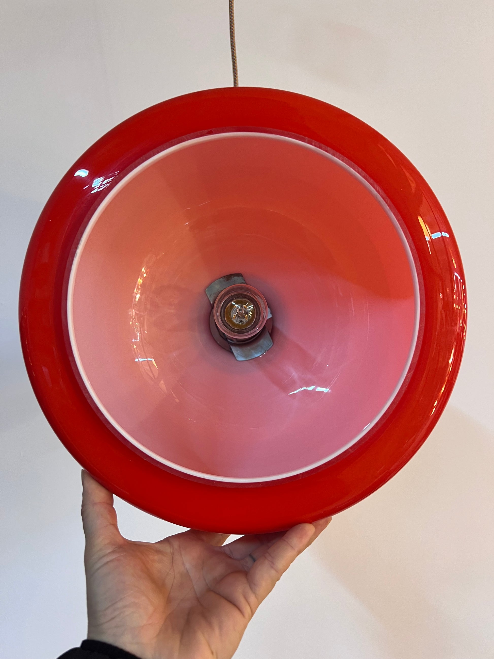 Hängelampe orange Glas Chrom von Glashütte Limburg
