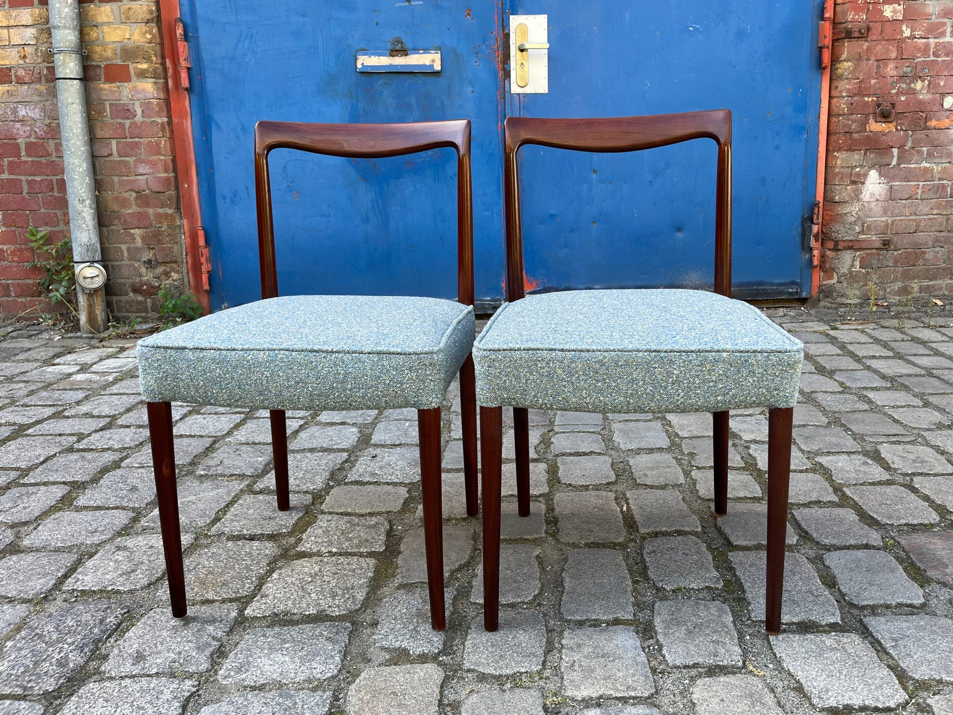 Set: 2x Polsterstuhl blau Palisander
