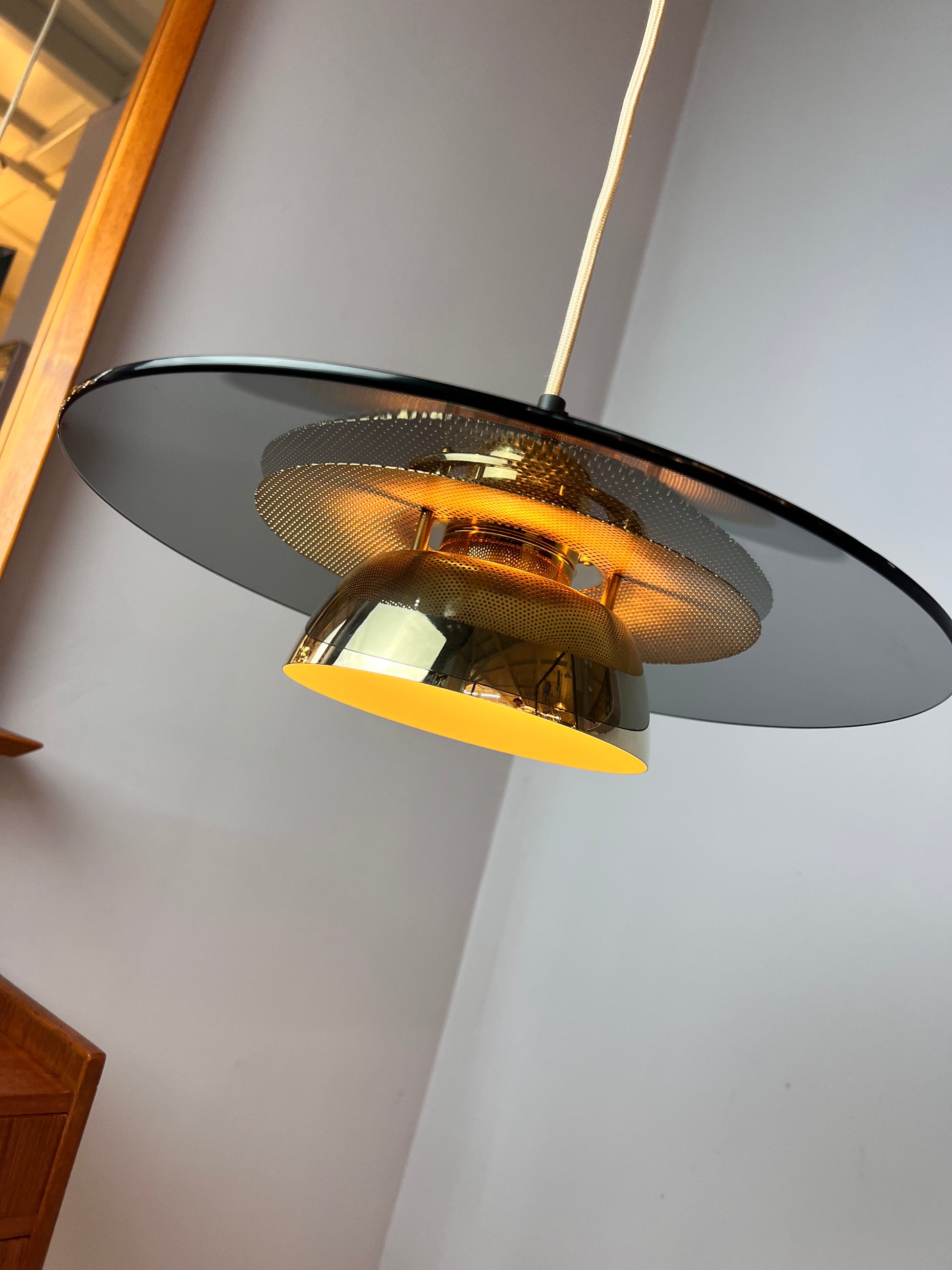 Lamellenlampe Gold Rauchglas aus Dänemark