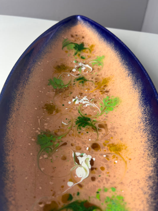 Längliche Schale blau apricot Emaille