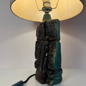 Tischlampe türkis beige Keramik von Bernard Rooke