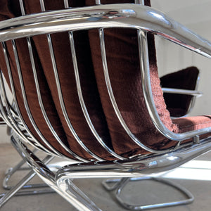 Freischwinger Chrom mit braunem Sitzkissen von Gastone Rinaldi für Rima