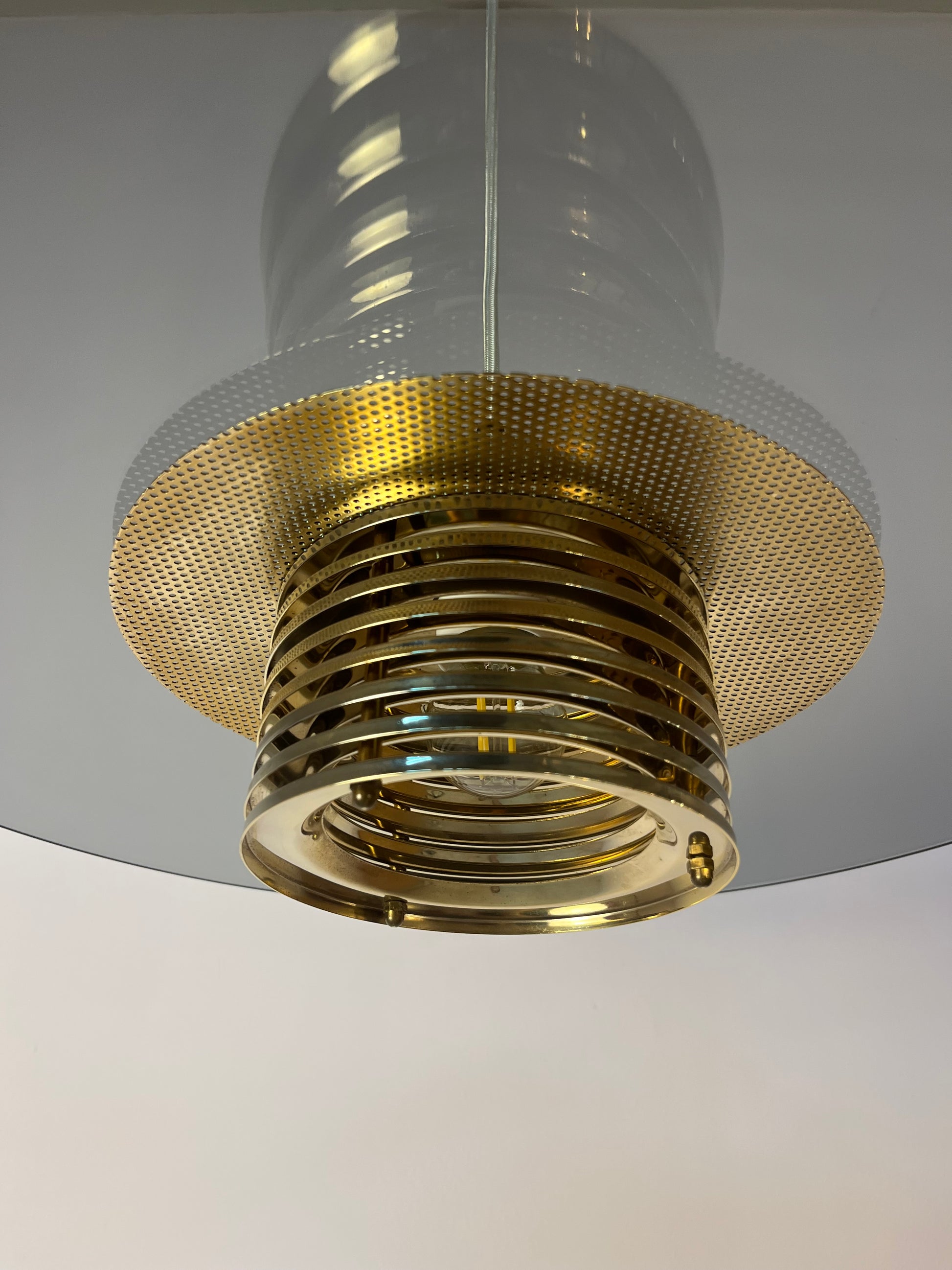 Hängelampe Rauchglas Messing von Jan Eskil Eskilsson für Belid