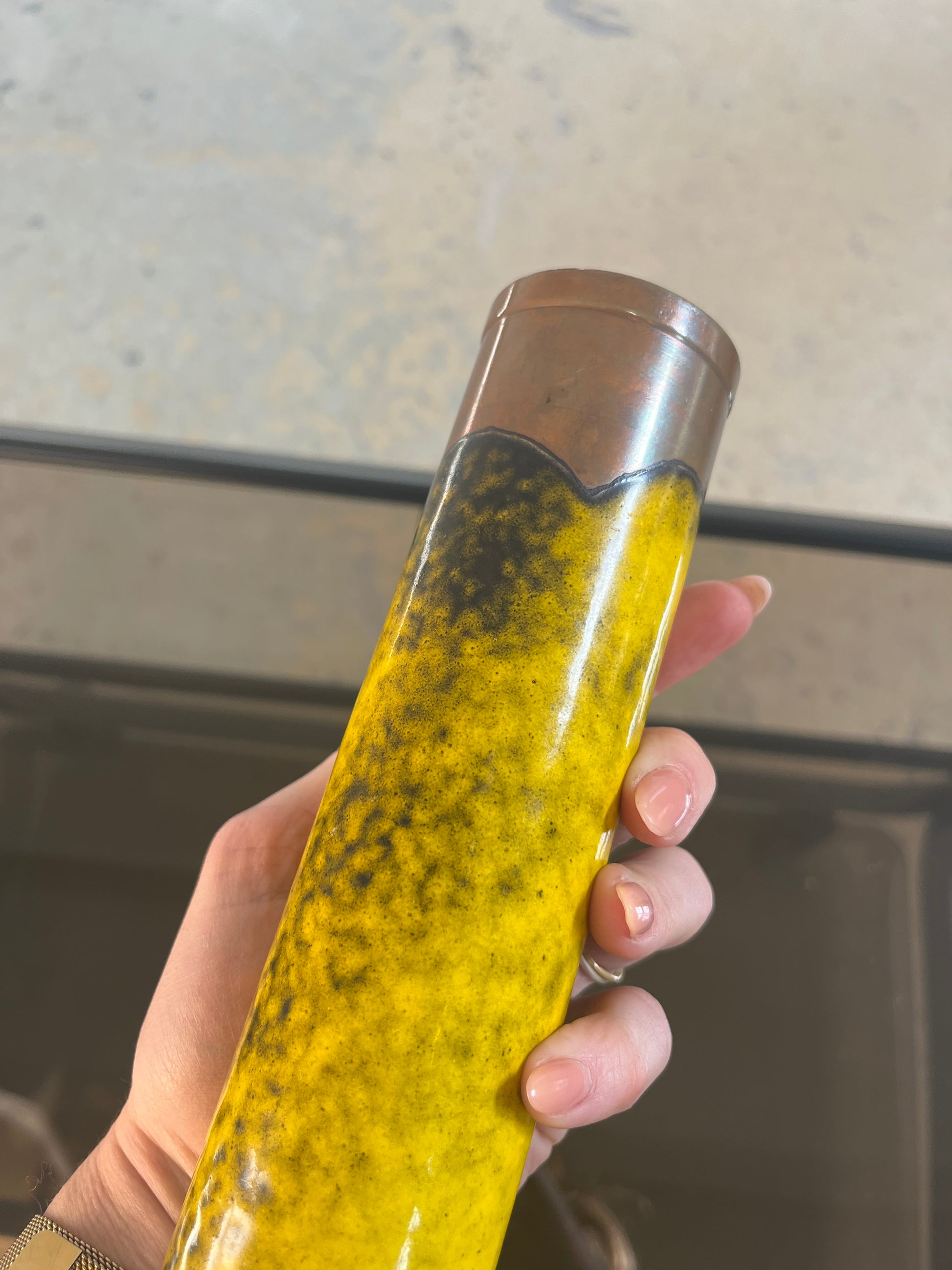 Vase gelb Kupfer Emaille