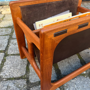 Zeitungsständer Teak Echtleder mit zwei Fächern von Aksel Kjersgaard für Salin Møbler