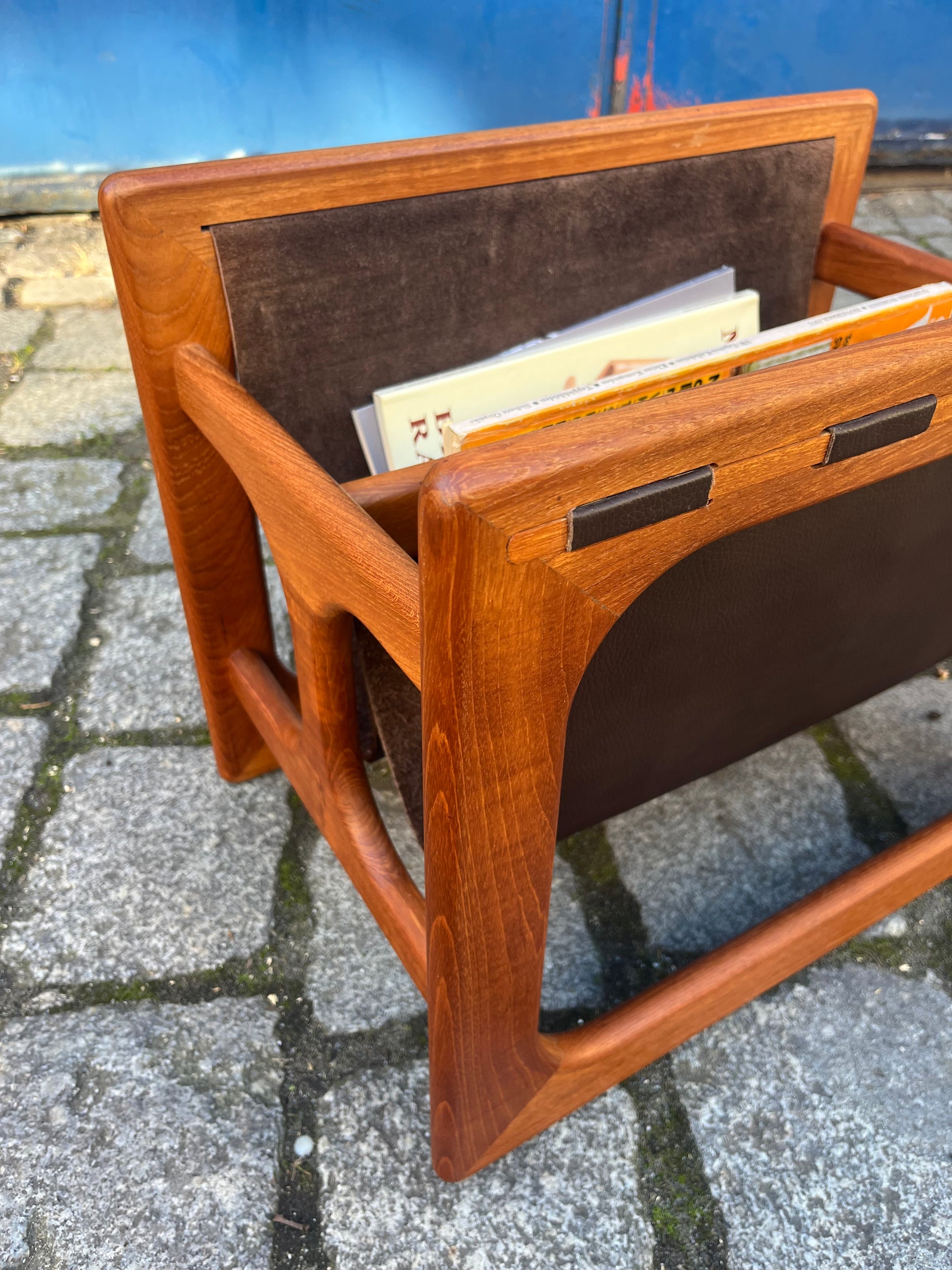 Zeitungsständer Teak Echtleder mit zwei Fächern von Aksel Kjersgaard für Salin Møbler