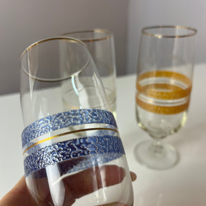 Set: 3x Sektglas blau weiß orange mit Goldrand