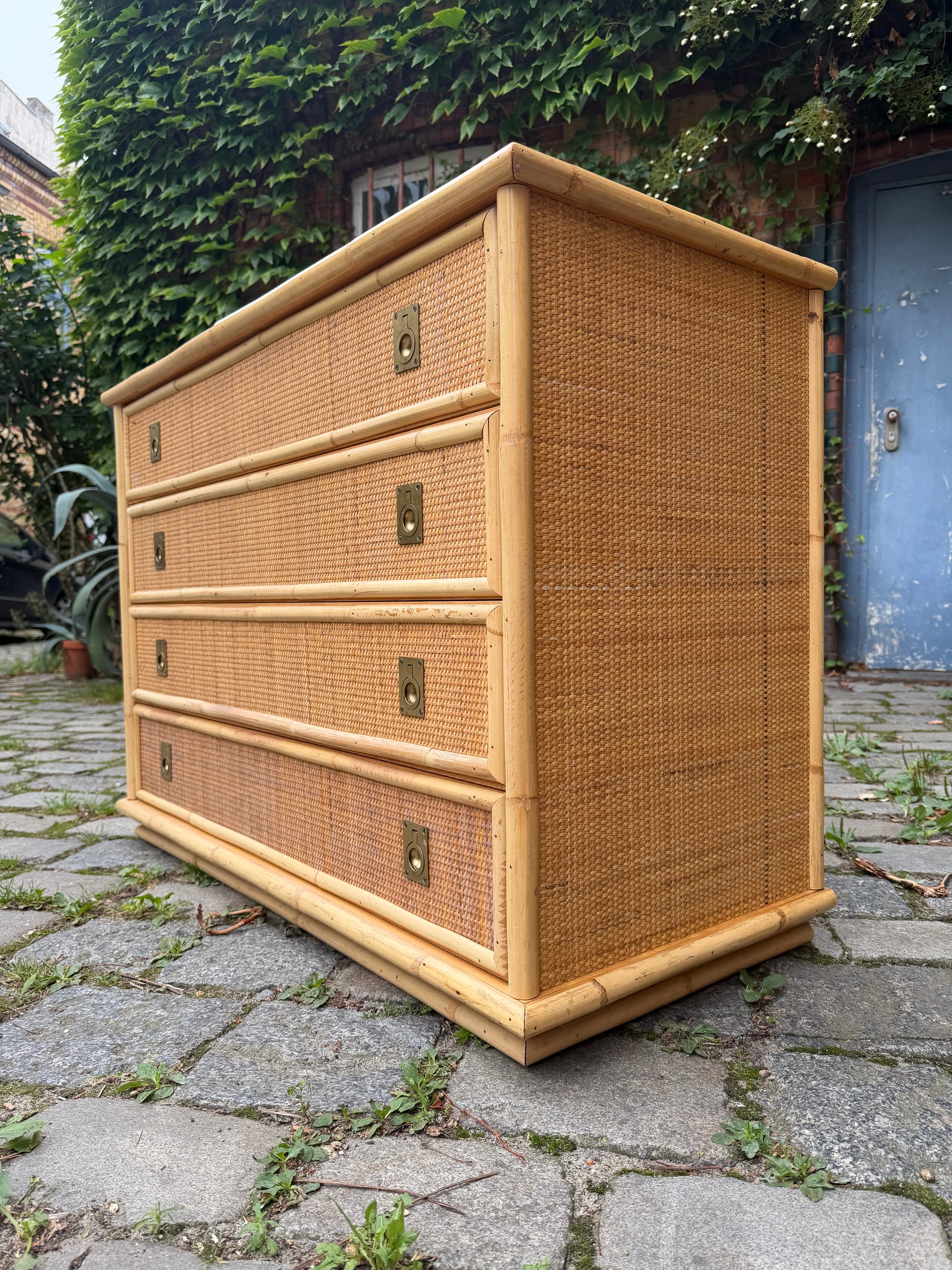 Kommode Rattan Bambus mit Messinggriffen von Dal Vera