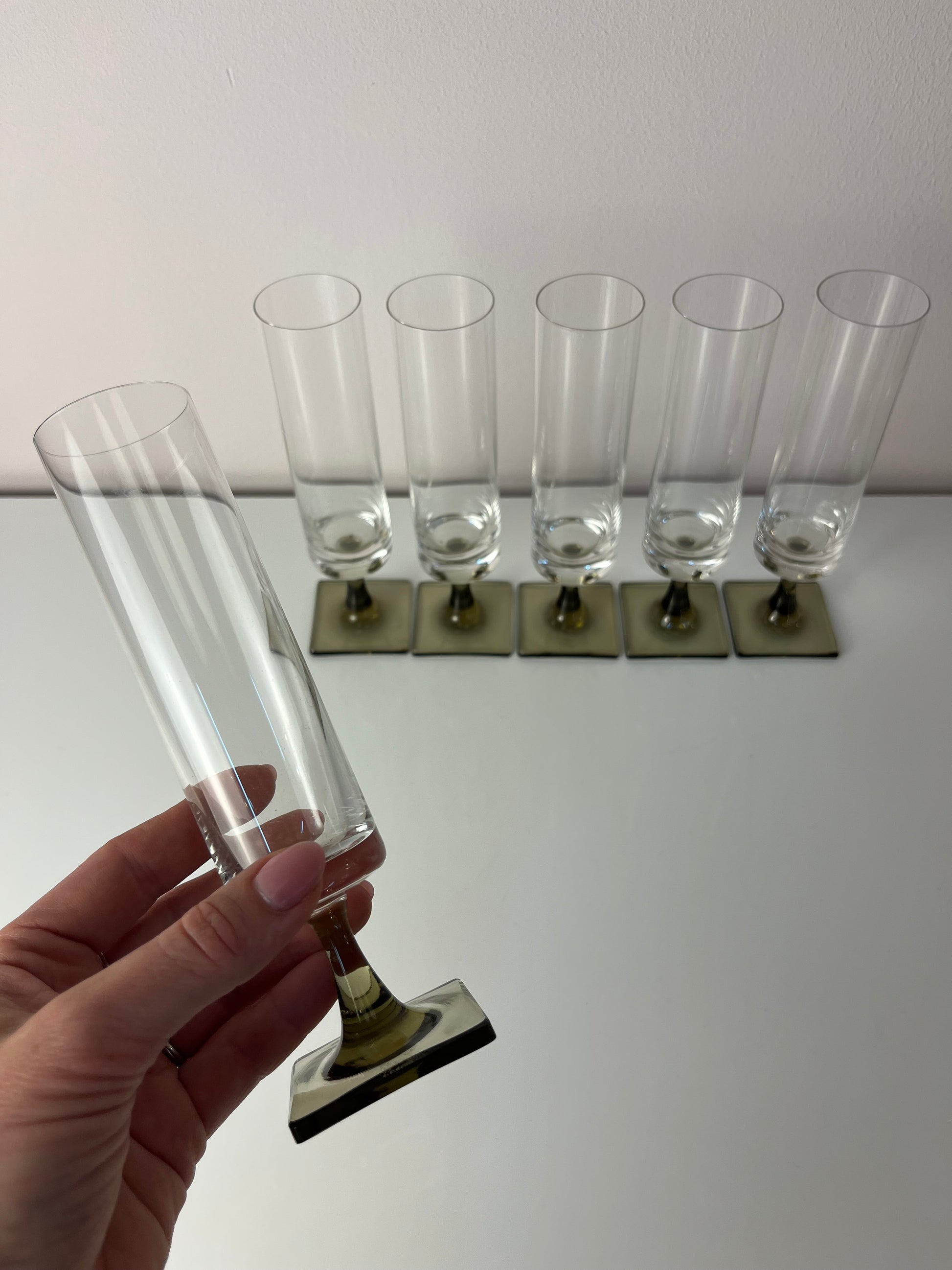 Set: 6x Sektkelch Modell Berlin mit Rauchfuß von Georg Jensen für Rosenthal