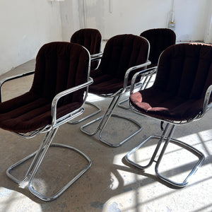 Freischwinger Chrom mit braunem Sitzkissen von Gastone Rinaldi für Rima