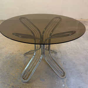 Runder Esstisch Chrom Rauchglas von Gastone Rinaldi für Rima