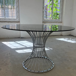 Runder Esstisch Rauchglas Chrom von Gastone Rinaldi für Rima