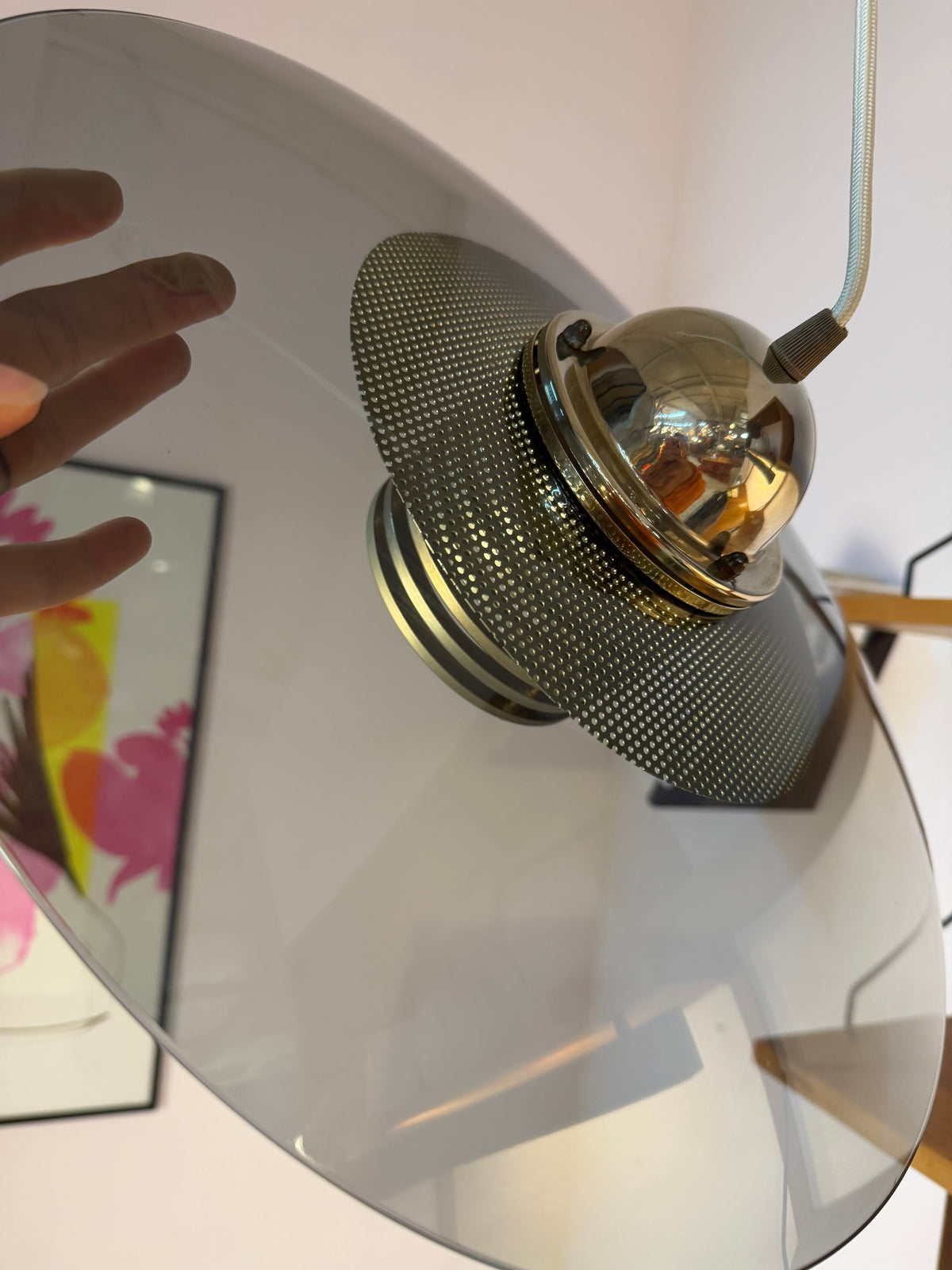Hängelampe Rauchglas Messing von Jan Eskil Eskilsson für Belid