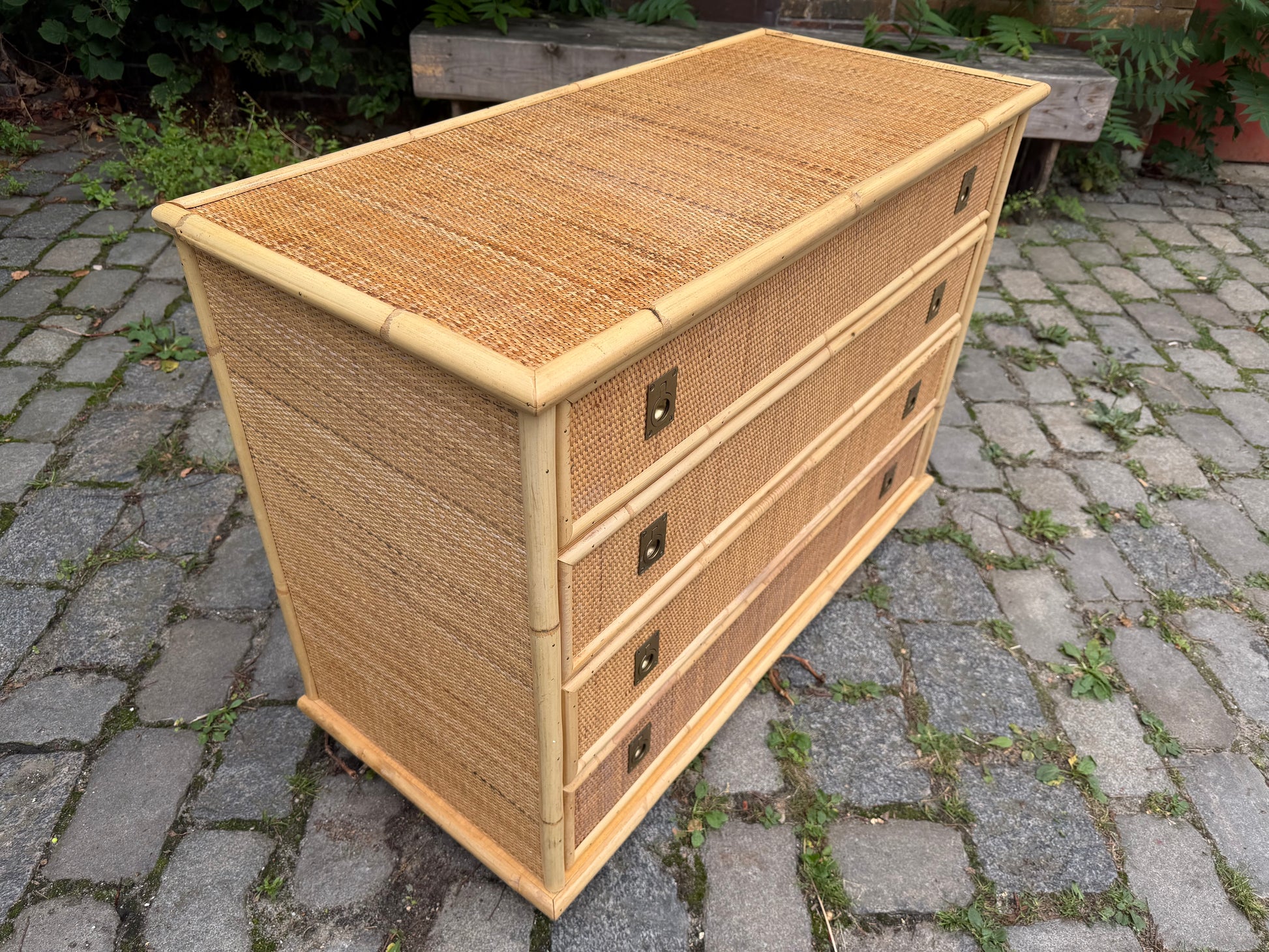 Kommode Rattan Bambus mit Messinggriffen von Dal Vera