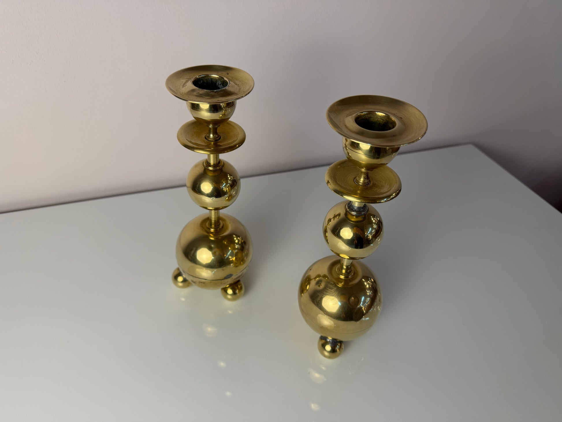 Set: 2x Kugel Kerzenständer Messing aus Dänemark