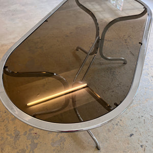 Ovaler Esstisch Chrom & Rauchglas von Gastone Rinaldi für Rima