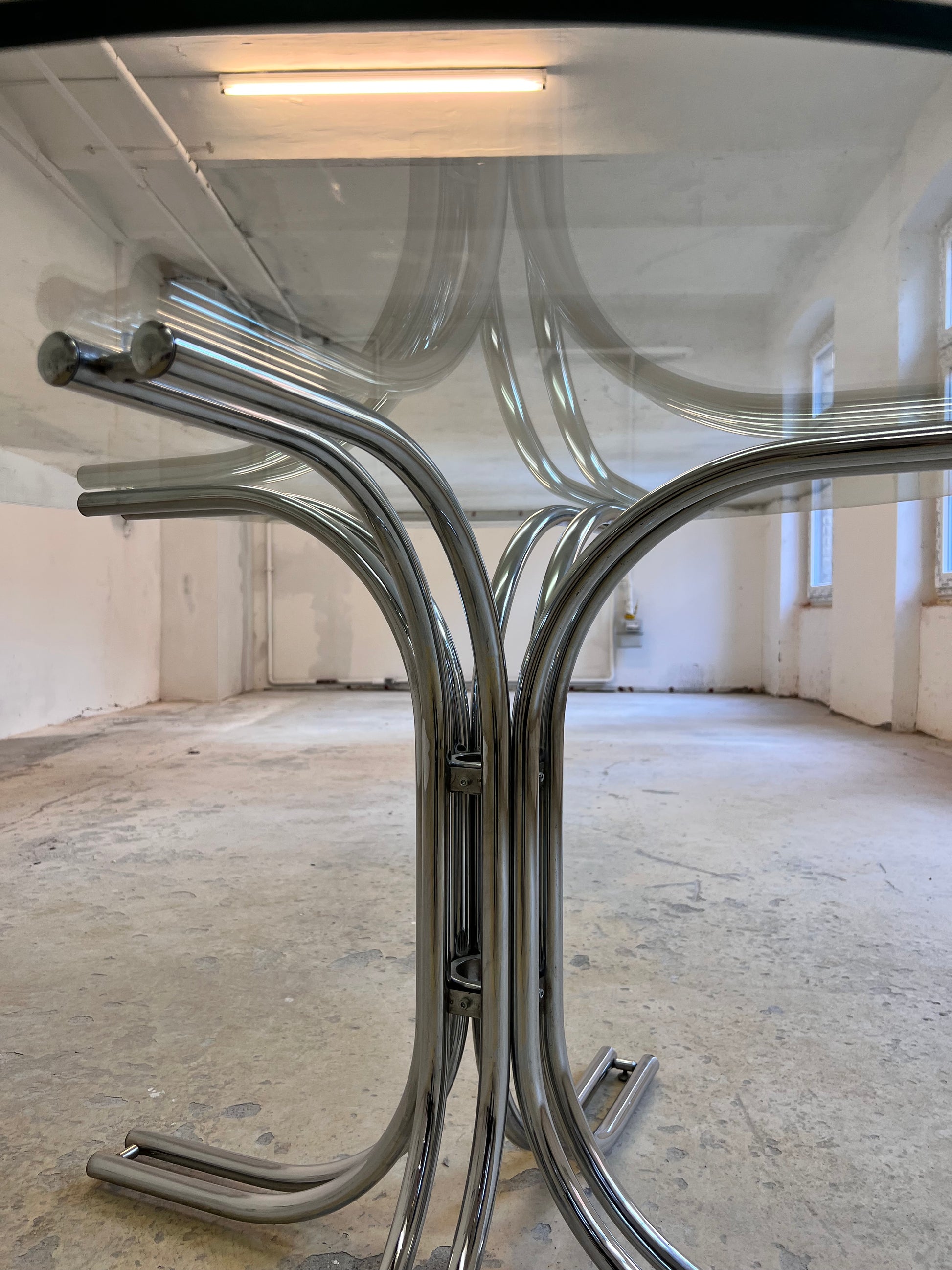 Runder Esstisch ∅ 120 cm Glas & Chrom von Gastone Rinaldi