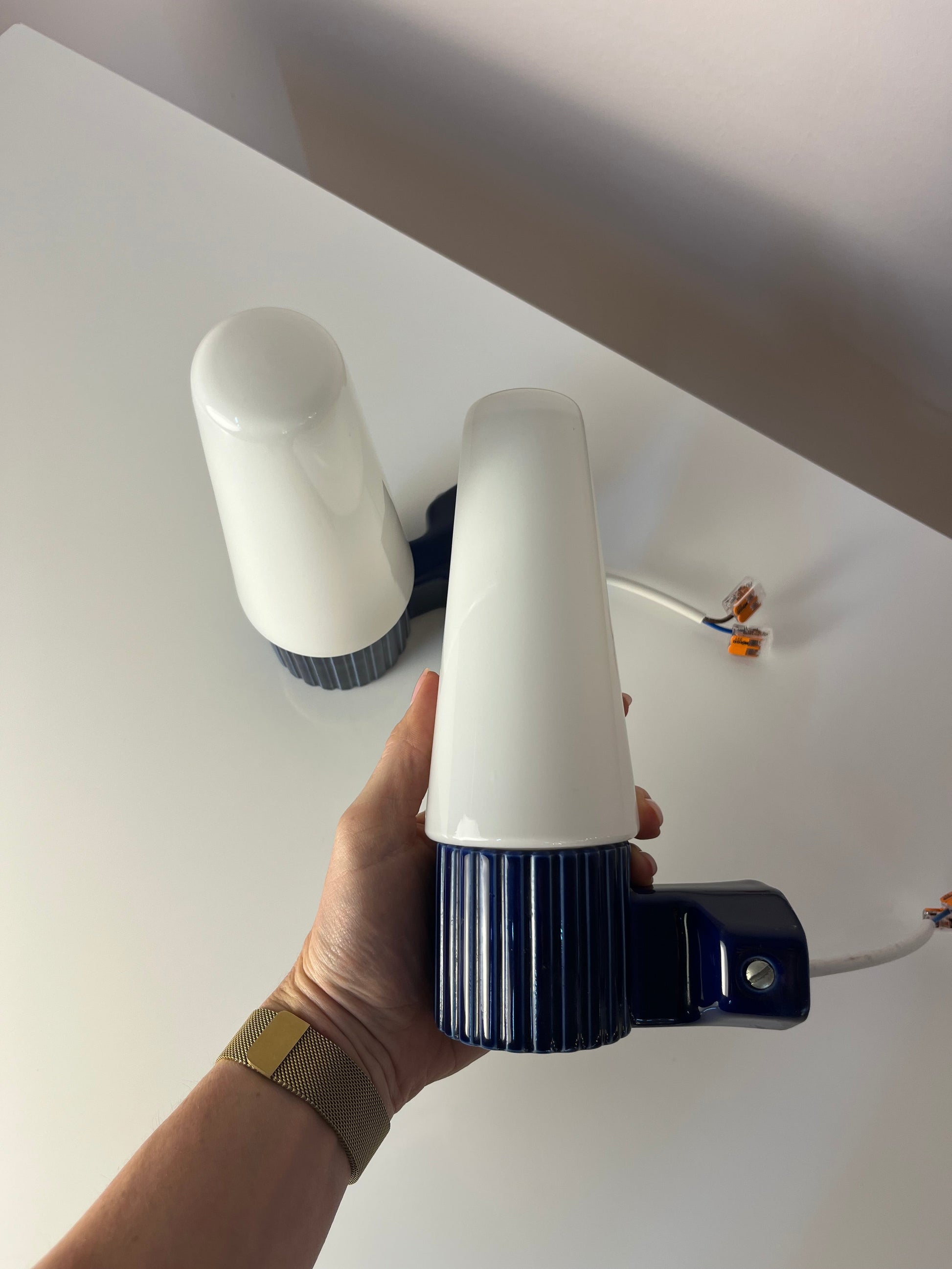 Set: 2x Wandlampe Modell 6020 blau von Sigvard Bernadotte für Ifö