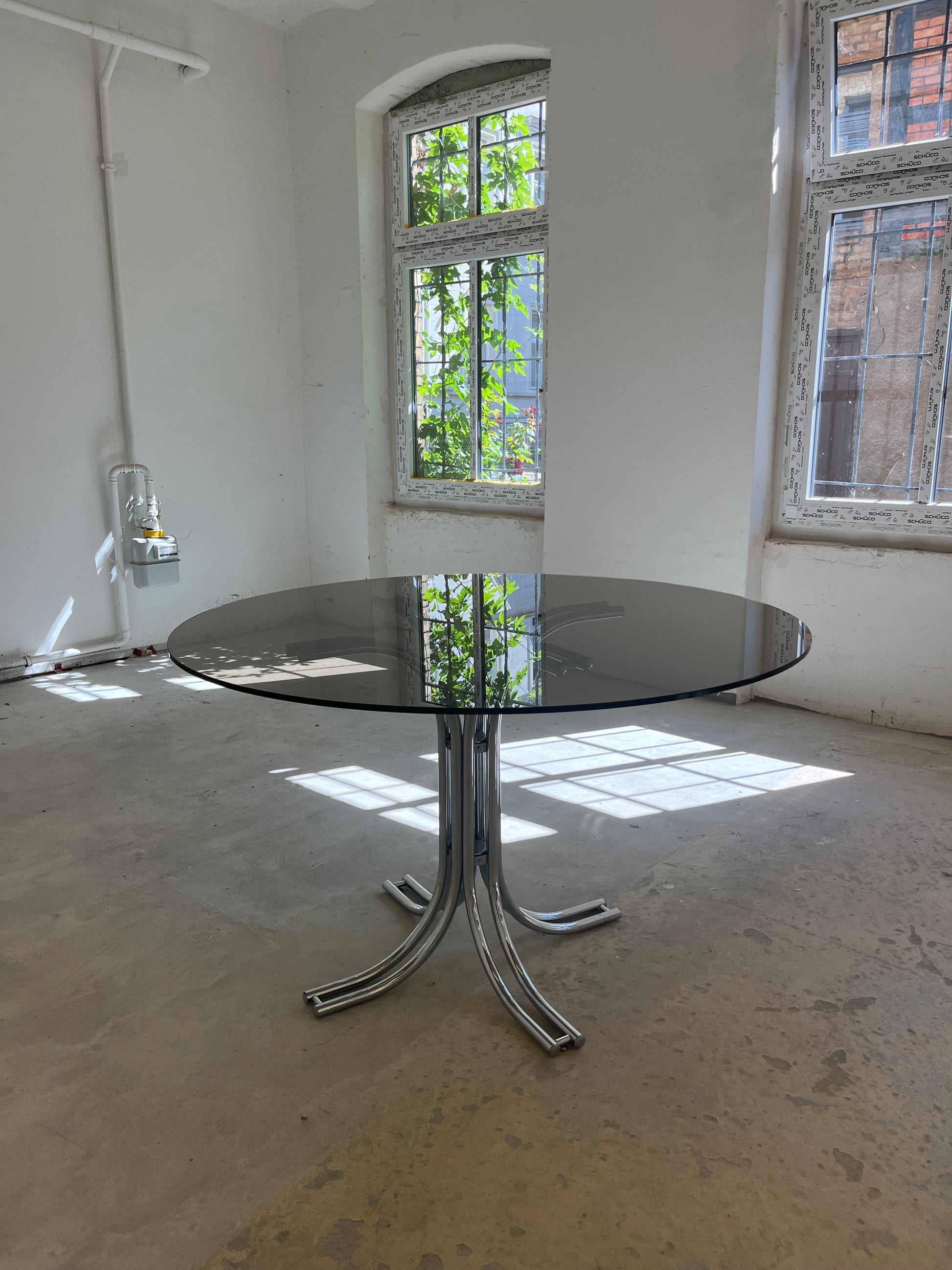 Runder Esstisch Rauchglas Chrom - Standard Gestell