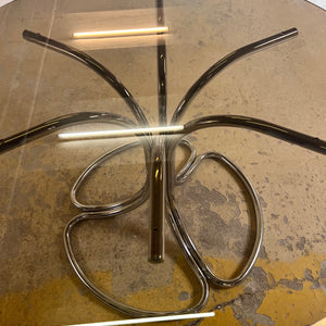 Runder Esstisch Rauchglas & Chrom von Gastone Rinaldi für Rima