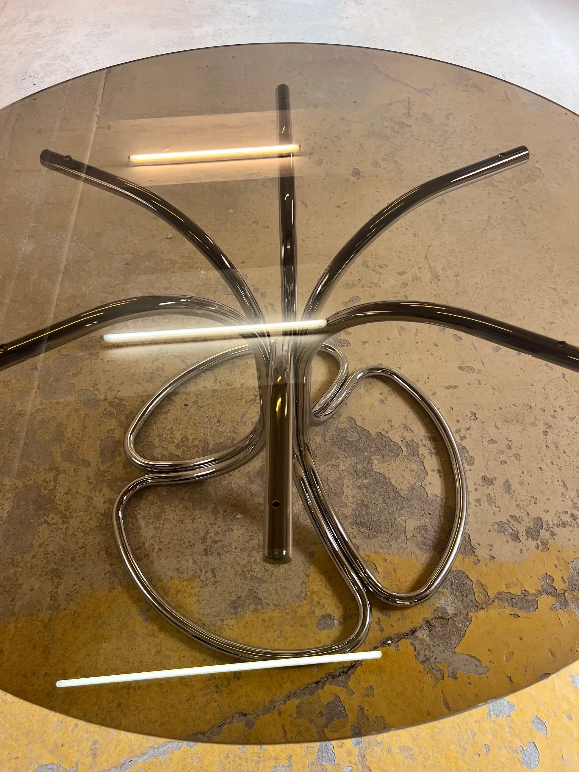 Runder Esstisch Rauchglas & Chrom von Gastone Rinaldi für Rima