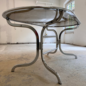Ovaler Esstisch Chrom & Rauchglas von Gastone Rinaldi für Rima
