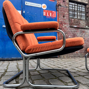 Sessel orange Cord Chrom mit Ottomane von pol international